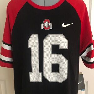 New Nike Tee Dri-Fit Black Red White Ohio State University Football 16 Shirt L
